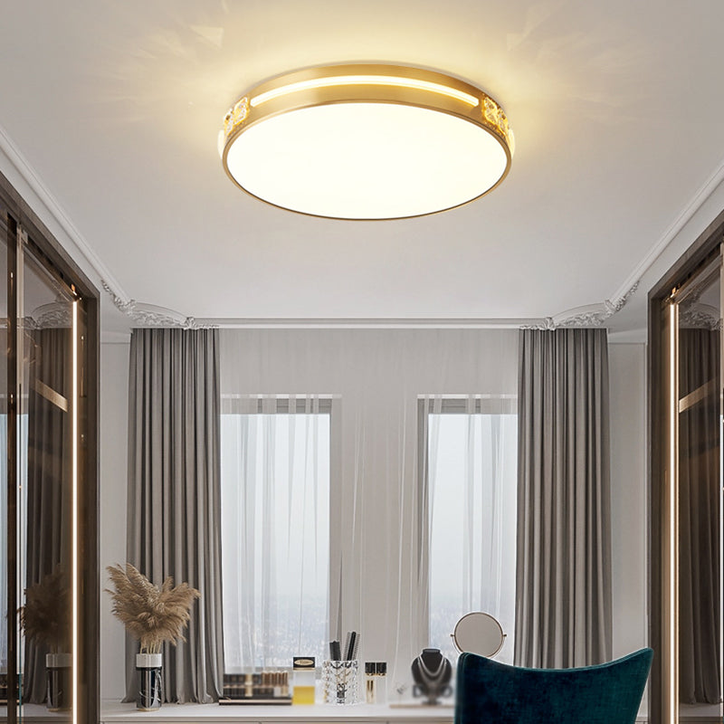 Contemporary Ceiling Lighting Circle Flush Mount Fixture in Gold for Bedroom