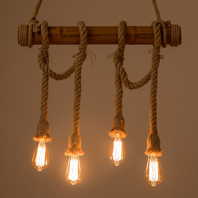 Industrial Linear Pendant Lighting Manila Rope Ceiling Pendant Light for Bar