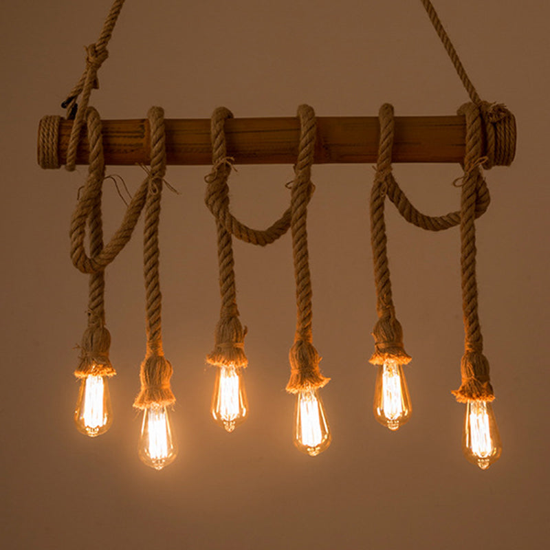 Industrial Linear Pendant Lighting Manila Rope Ceiling Pendant Light for Bar