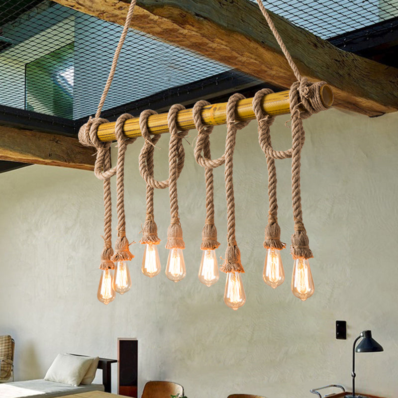 Industrial Linear Pendant Lighting Manila Rope Ceiling Pendant Light for Bar