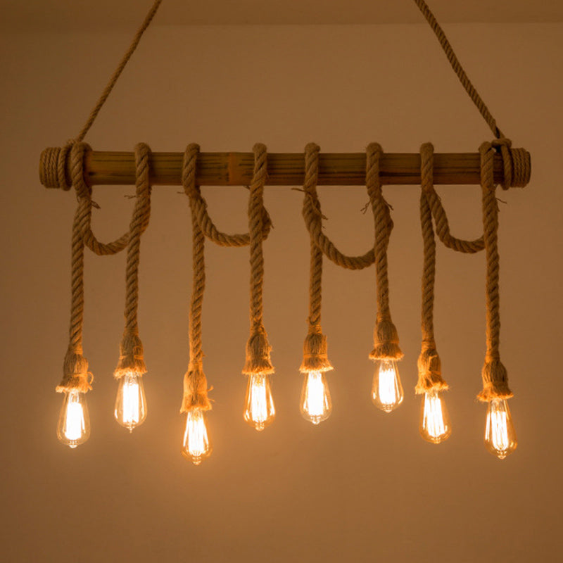 Industrial Linear Pendant Lighting Manila Rope Ceiling Pendant Light for Bar