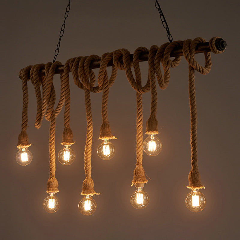 Industrial Linear Pendant Lighting Manila Rope Ceiling Pendant Light for Bar