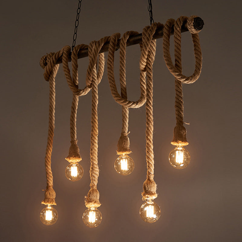 Industrial Linear Pendant Lighting Manila Rope Ceiling Pendant Light for Bar