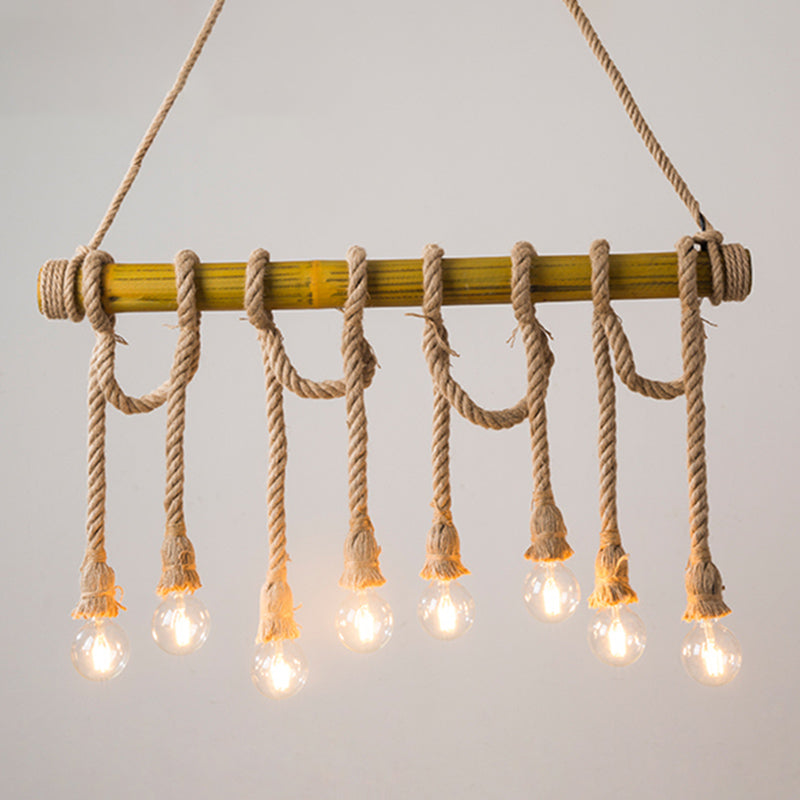 Industrial Linear Pendant Lighting Manila Rope Ceiling Pendant Light for Bar