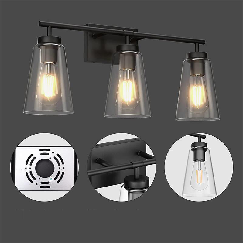 Black Finish 2/3/4-Light Modern Bathroom Vanity Light Glass Shaded Bath Bar