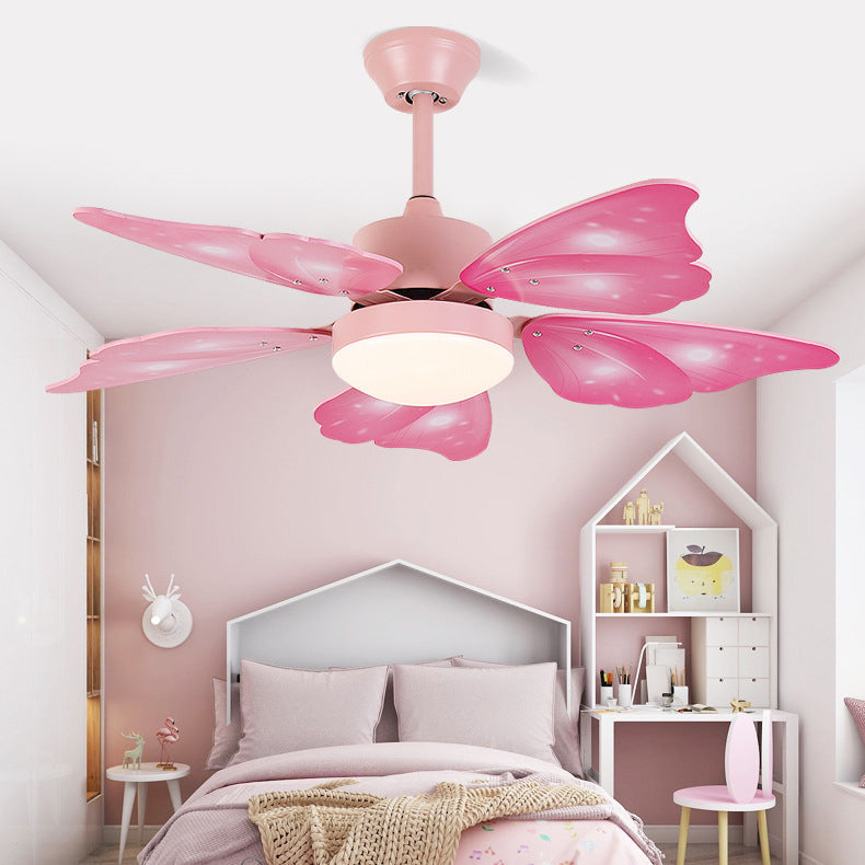 Kids Style Butterfly Ceiling Fan Blue / Pink LED Fan Light with Wood Blade