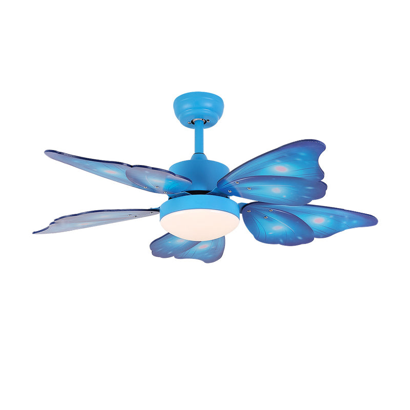 Kids Style Butterfly Ceiling Fan Blue / Pink LED Fan Light with Wood Blade