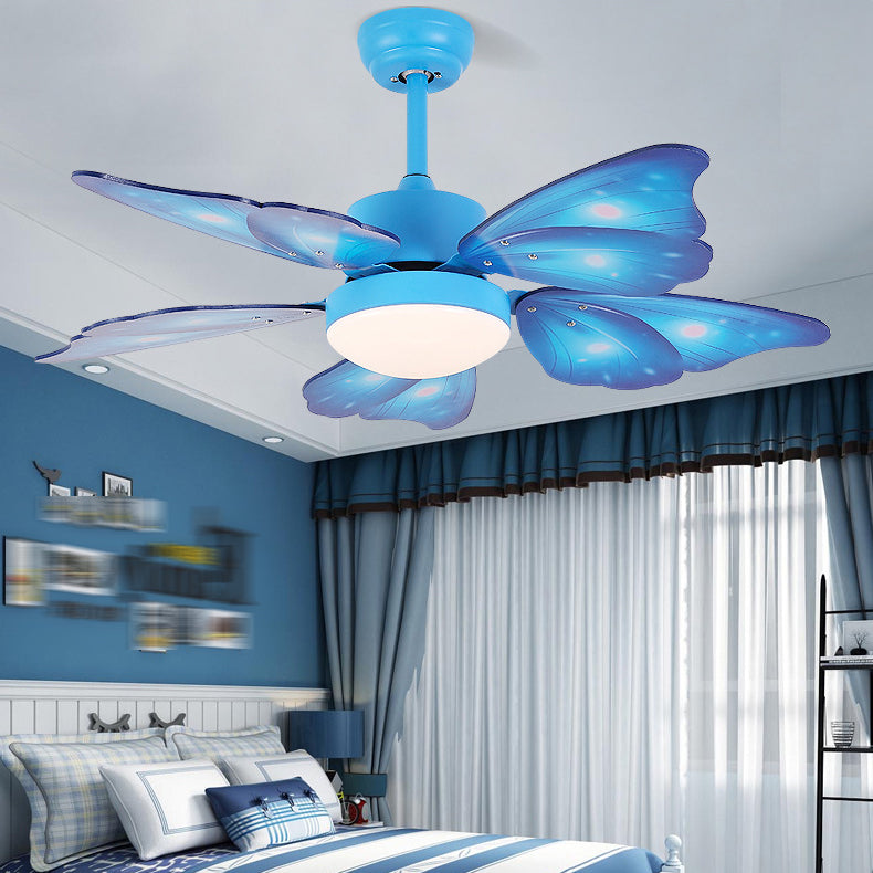 Kids Style Butterfly Ceiling Fan Blue / Pink LED Fan Light with Wood Blade