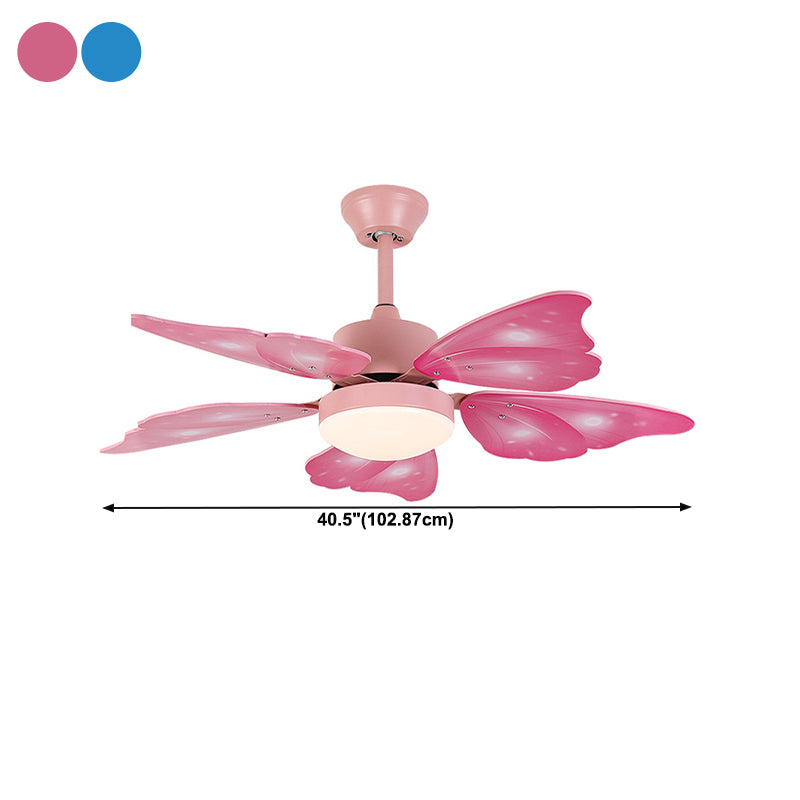 Kids Style Butterfly Ceiling Fan Blue / Pink LED Fan Light with Wood Blade