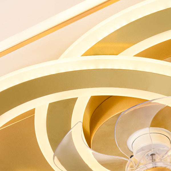 Contemporary LED Ceiling Fan - Brass / White Square Fan Light