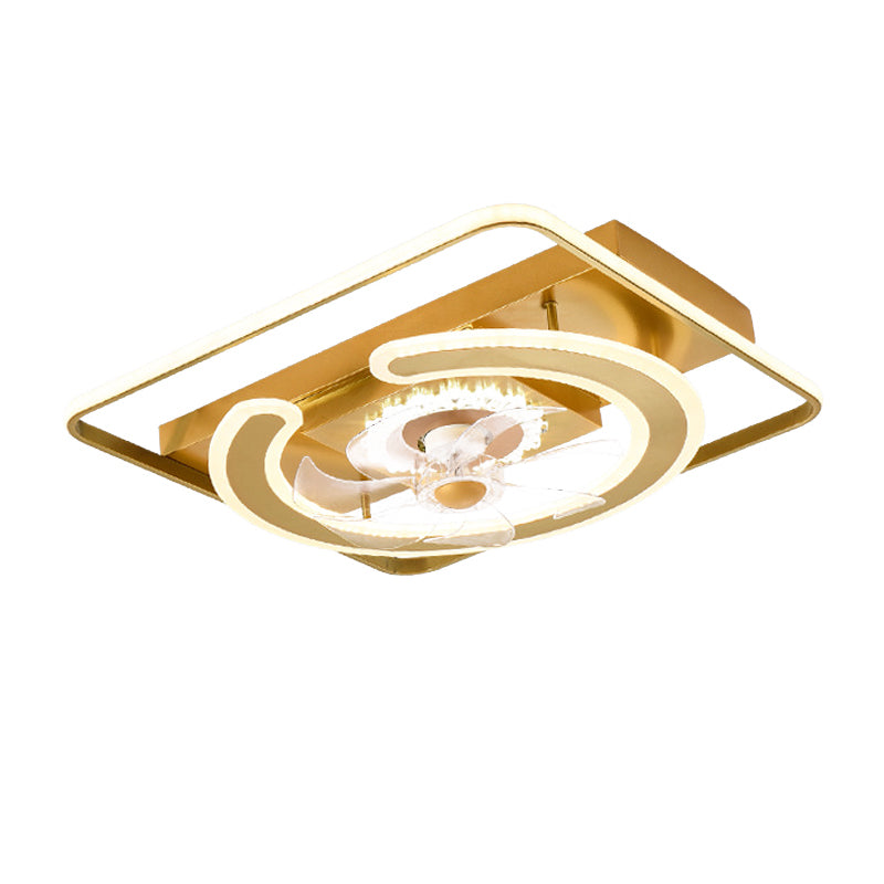 Contemporary LED Ceiling Fan - Brass / White Square Fan Light