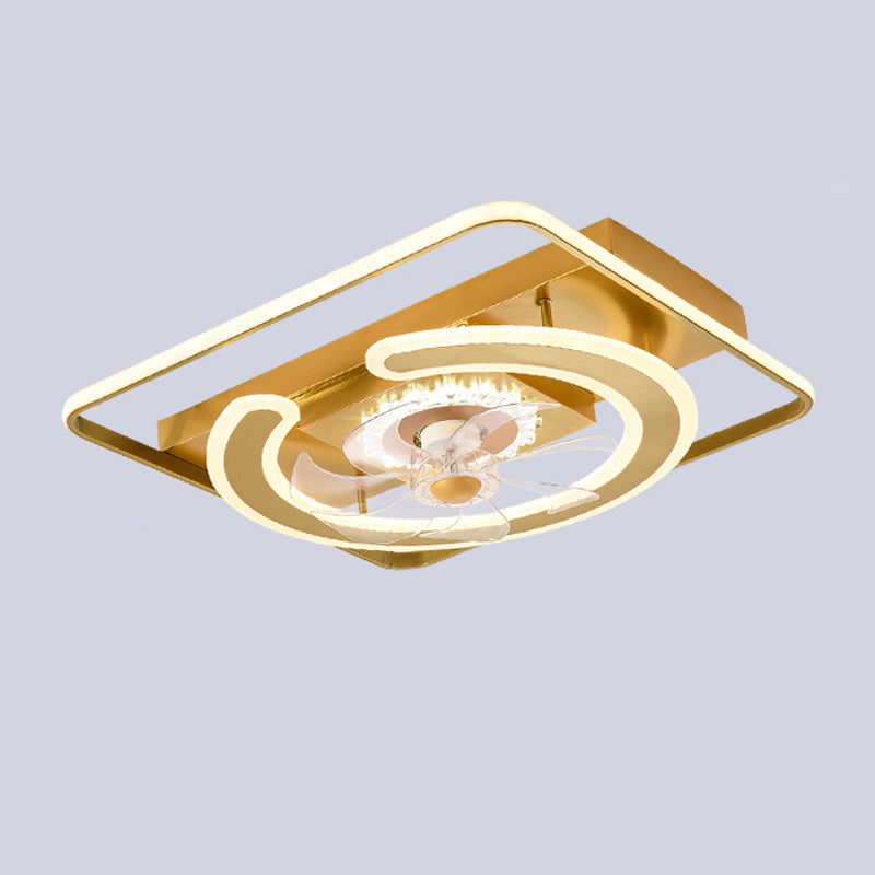 Contemporary LED Ceiling Fan - Brass / White Square Fan Light