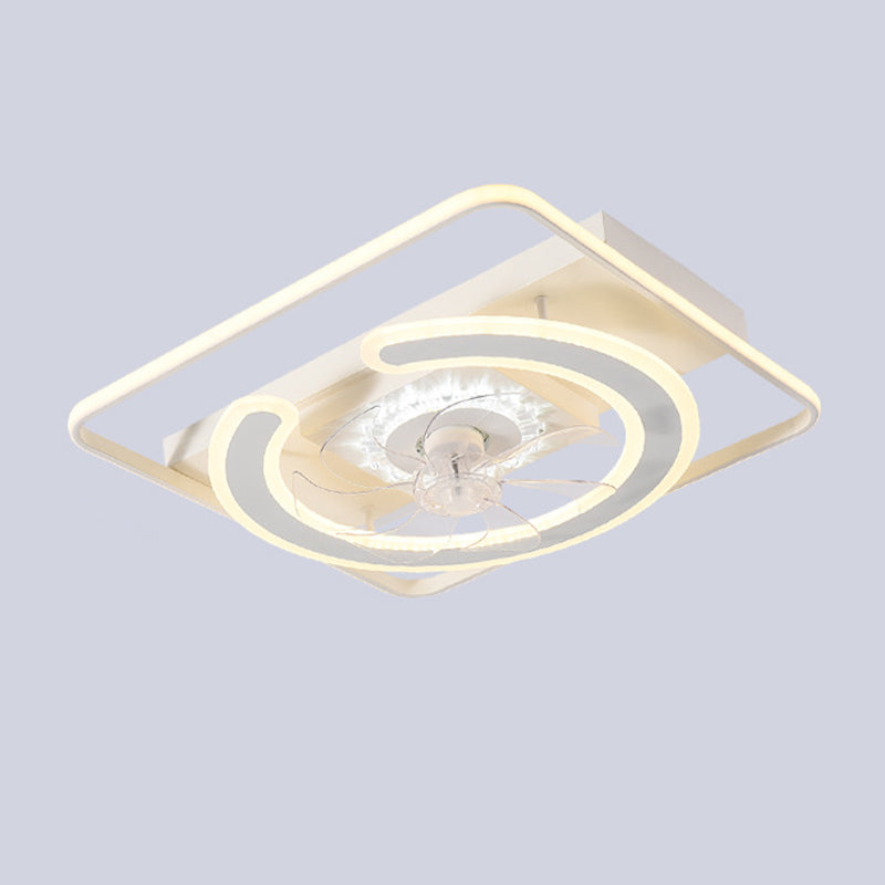 Contemporary LED Ceiling Fan - Brass / White Square Fan Light