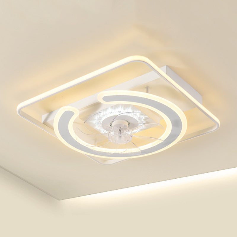 Contemporary LED Ceiling Fan - Brass / White Square Fan Light