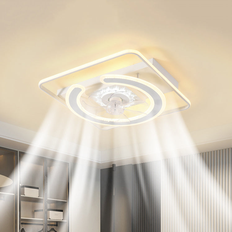 Contemporary LED Ceiling Fan - Brass / White Square Fan Light