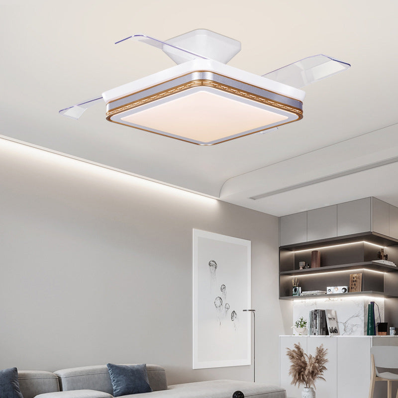 Blue / Gold / Grey LED Ceiling Fan Lighting Acrylic Square Modern Fan Fixture
