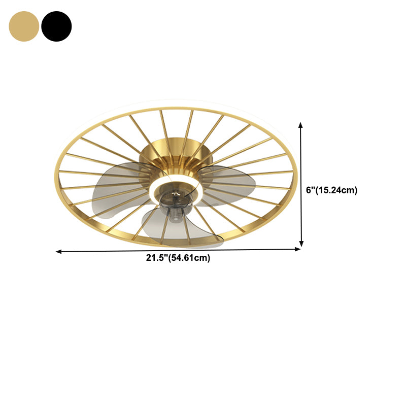 3-Blade Ceiling Fan White Contemporary Black/Golden Metal Fan with Light for Room