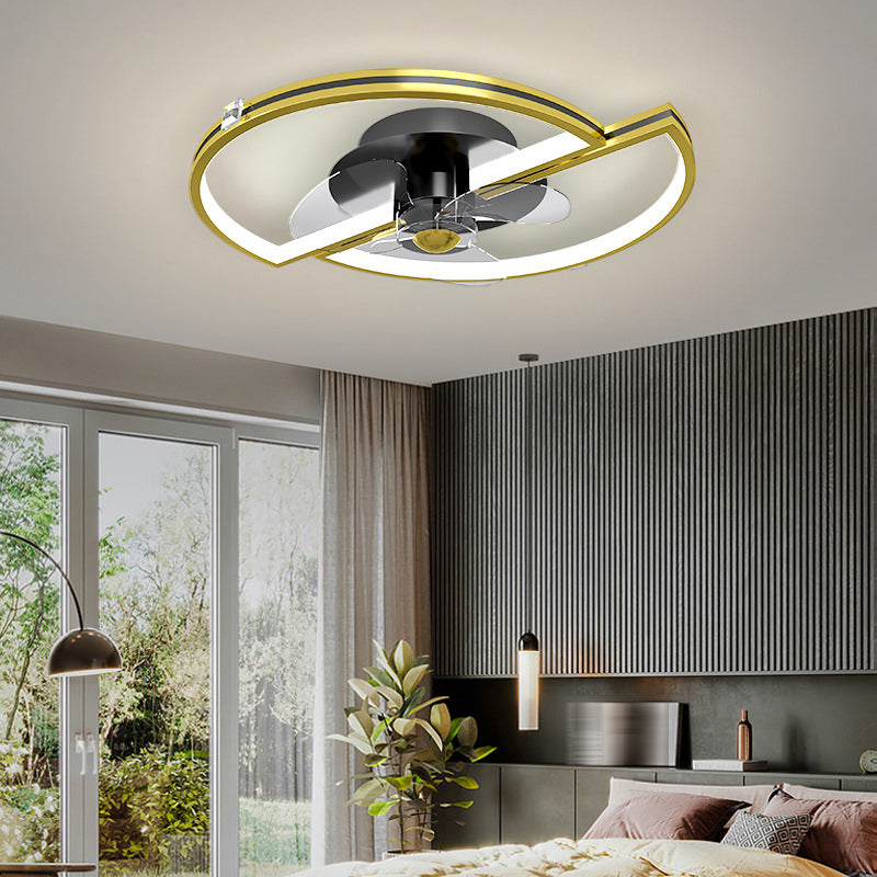 3-Blade Golden Ceiling Fan White Contemporary Metal Fan with Light for Room