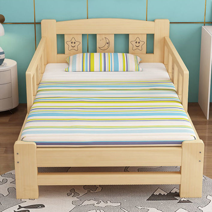 Solid Wood Standard Bed Modern Natural Headboard Bed with Guardrail