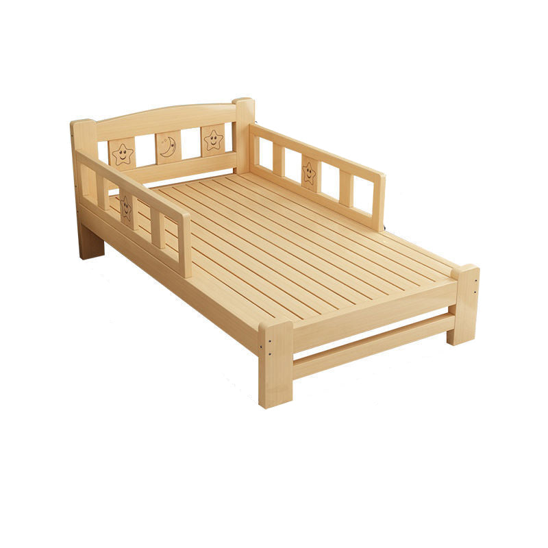 Solid Wood Standard Bed Modern Natural Headboard Bed with Guardrail