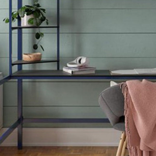 Modern High Loft Bed with Metal Guardrail and Built-In Ladder and Shelves