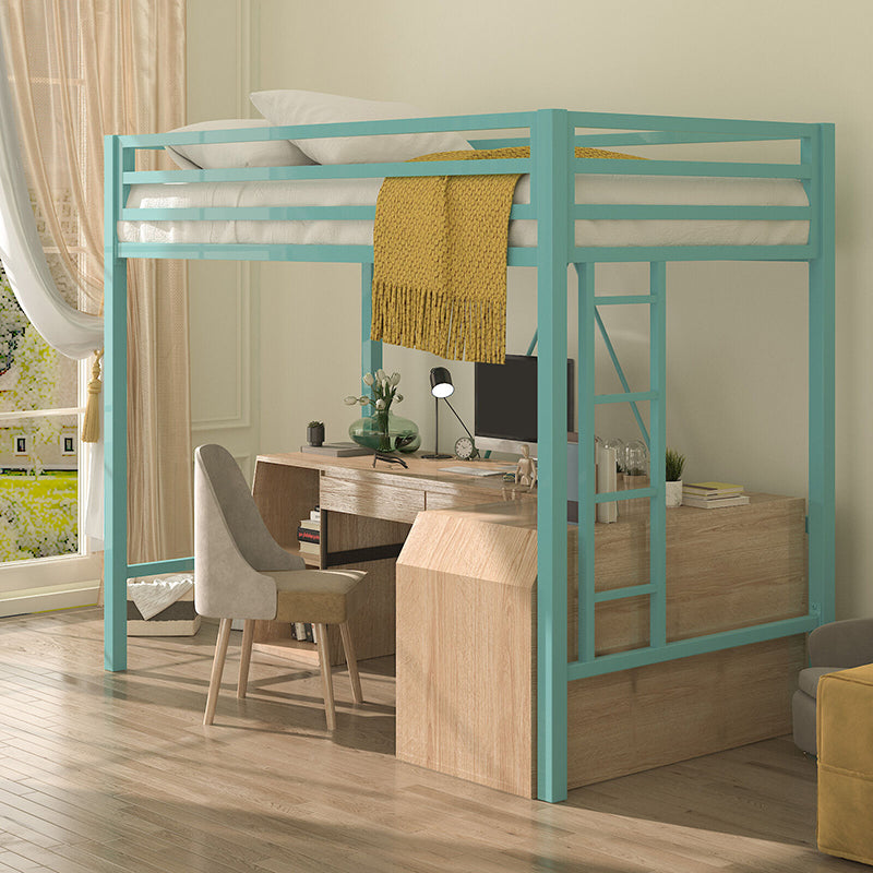 Contemporary High Loft Bed with Built-In Ladder and Guardrail in Green