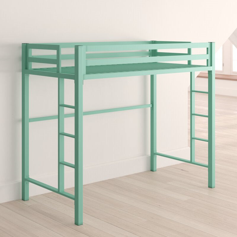 Contemporary High Loft Bed with Built-In Ladder and Guardrail in Green