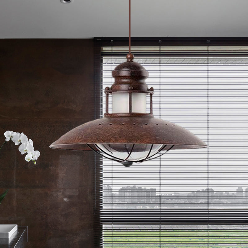 Farmhouse Flared Hanging Light Fixture 1 Bulb Iron LED Ceiling Pendant Lamp in Rust