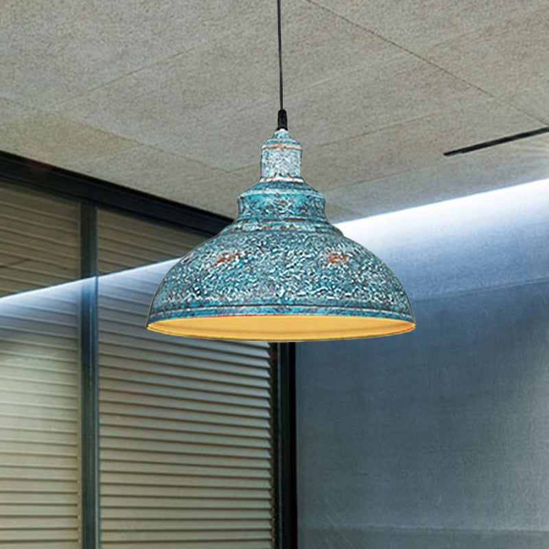 Blue/Rust 1 Head Ceiling Lighting Antiqued Metal Barn Pulley Pendant Lamp for Dining Room