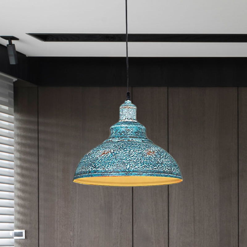 Blue/Rust 1 Head Ceiling Lighting Antiqued Metal Barn Pulley Pendant Lamp for Dining Room