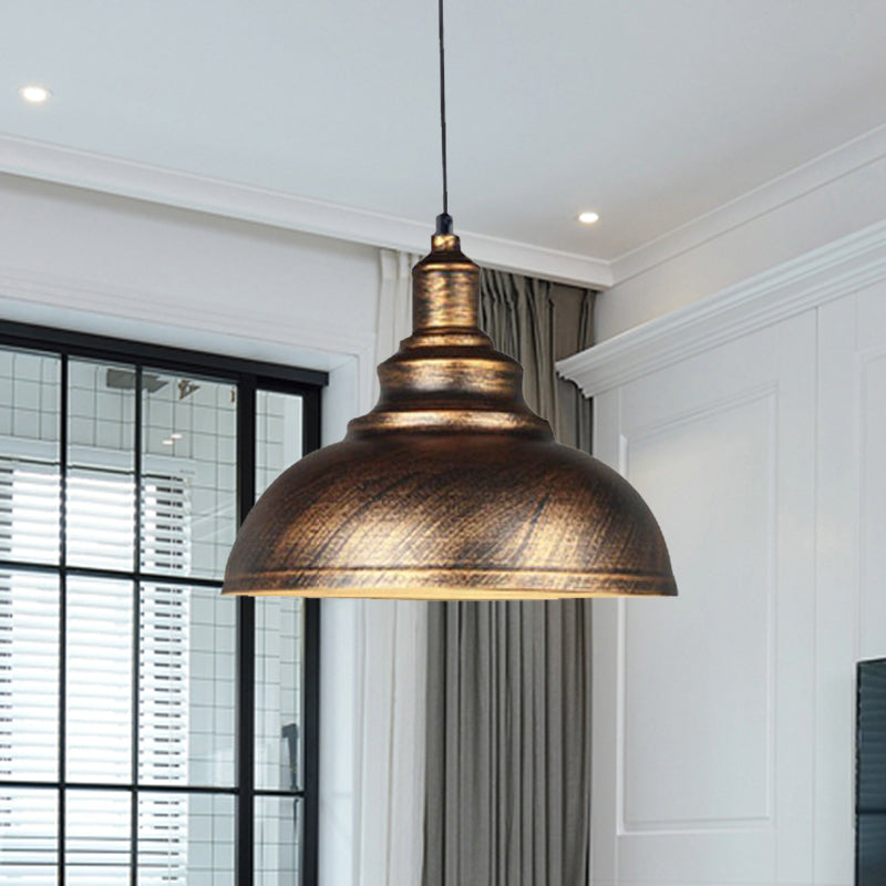 Bol en métal vers le bas d'éclairage rustique 1 bulbe Restaurant plafond pendant lampe en argent / bronze avec poulie