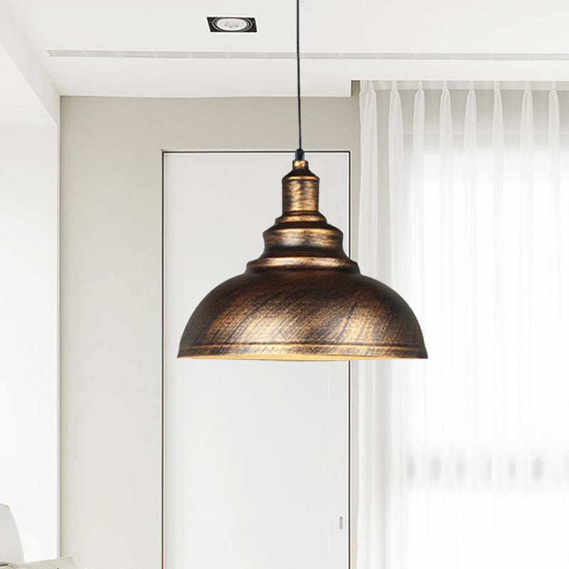 Bol en métal vers le bas d'éclairage rustique 1 bulbe Restaurant plafond pendant lampe en argent / bronze avec poulie