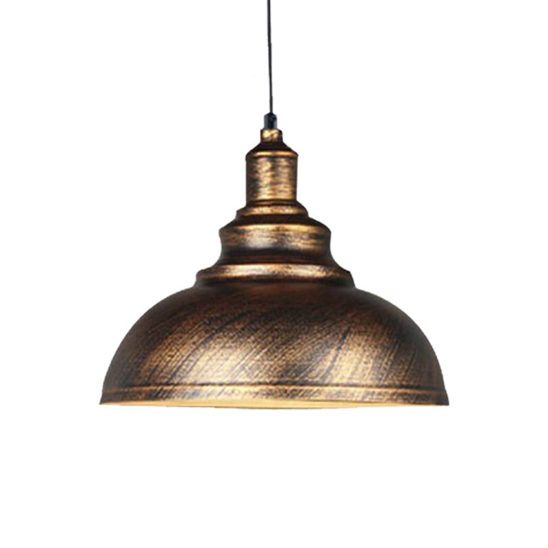 Metal Bowl Down Lighting Rustic 1 Bulb Restaurant Ceiling Pendant Lamp in Silver/Bronze with Pulley