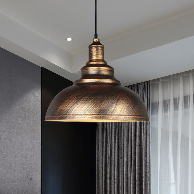 Domed Restaurant Pendant Lighting Vintage Iron 1-Light Black/Bronze Finish Hanging Lamp Kit