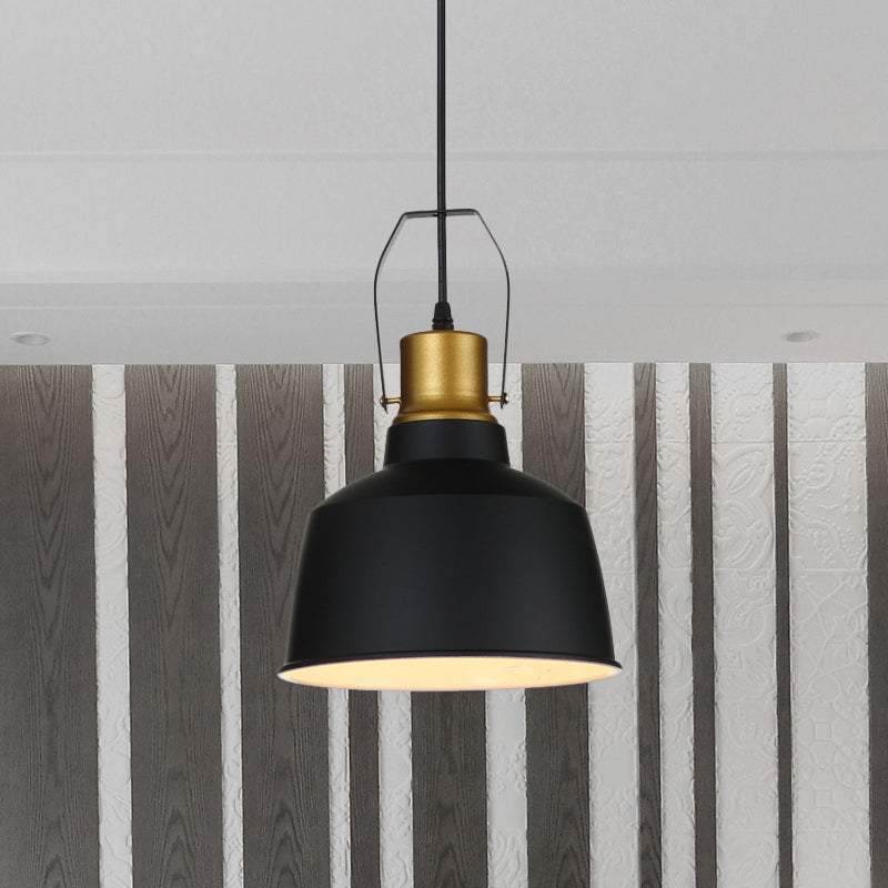 1 Head Ceiling Pendant Light Vintage Bell Aluminum Hanging Lamp in Black with Handle