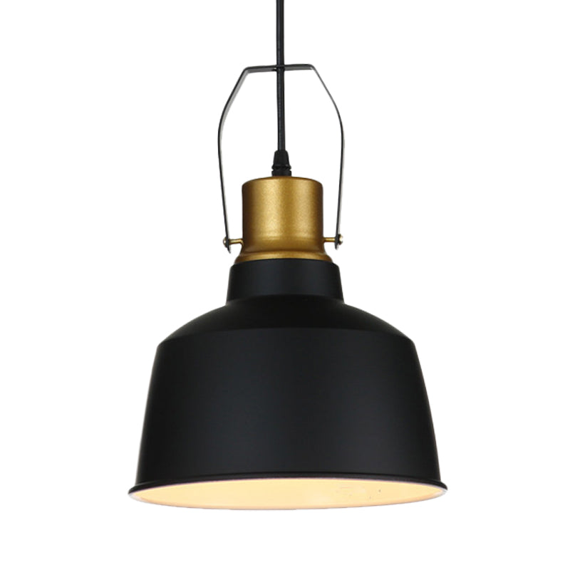 1 Head Ceiling Pendant Light Vintage Bell Aluminum Hanging Lamp in Black with Handle