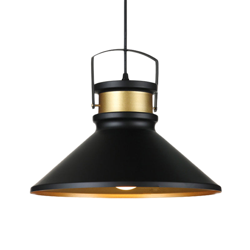 Aluminium Black Finish Pendant Lighting Large Fared 1-Light Industrial Drop Lamp For Dining Room