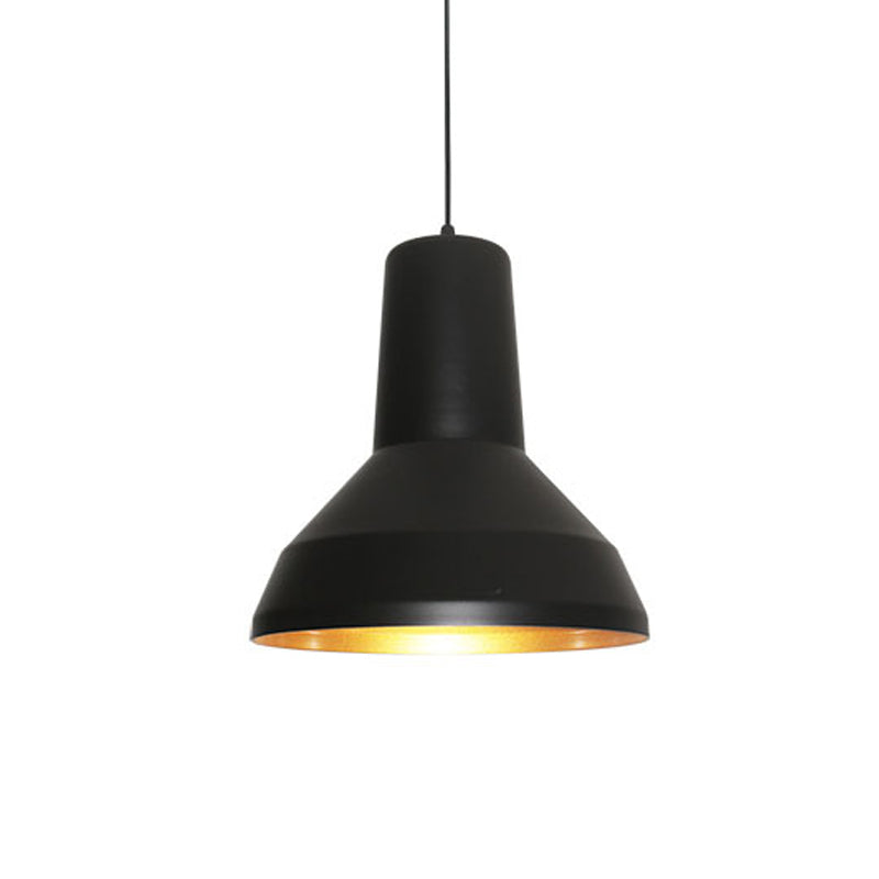 Black Finish 1-Bulb Down Lighting Industrial Metal Funnel Shade Ceiling Hang Fixture over Dining Table