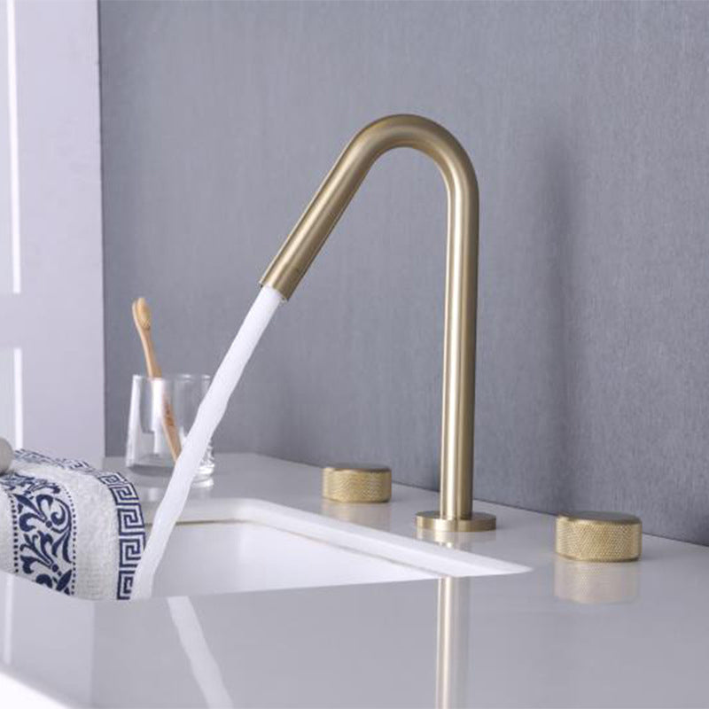 Circular Bathroom Faucet with Gooseneck Arc 3 Hole Widespread Bathroom Sink Faucet