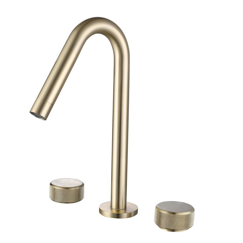 Circular Bathroom Faucet with Gooseneck Arc 3 Hole Widespread Bathroom Sink Faucet