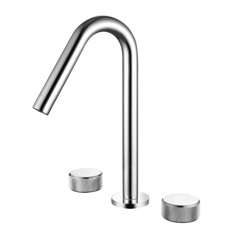 Circular Bathroom Faucet with Gooseneck Arc 3 Hole Widespread Bathroom Sink Faucet