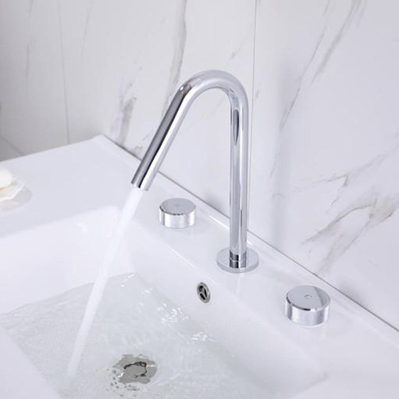 Circular Bathroom Faucet with Gooseneck Arc 3 Hole Widespread Bathroom Sink Faucet