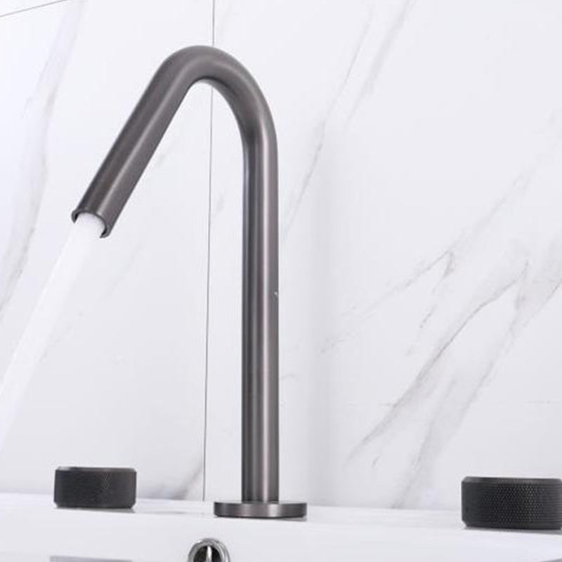 Circular Bathroom Faucet with Gooseneck Arc 3 Hole Widespread Bathroom Sink Faucet