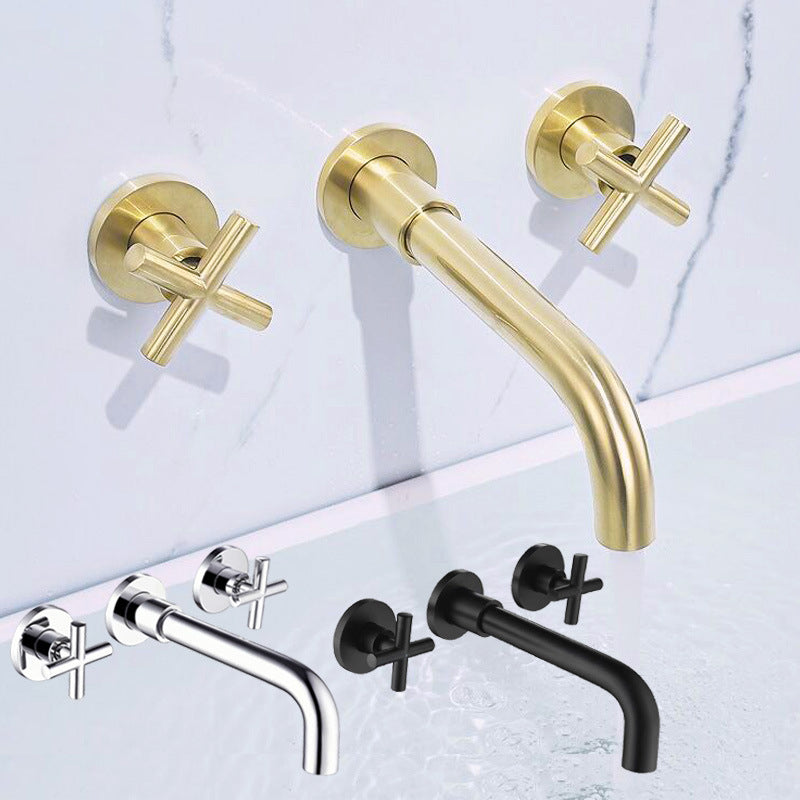 Glam Bathroom Sink Faucet Circular Wall Mounted Bathroom Faucet with Cross Handles