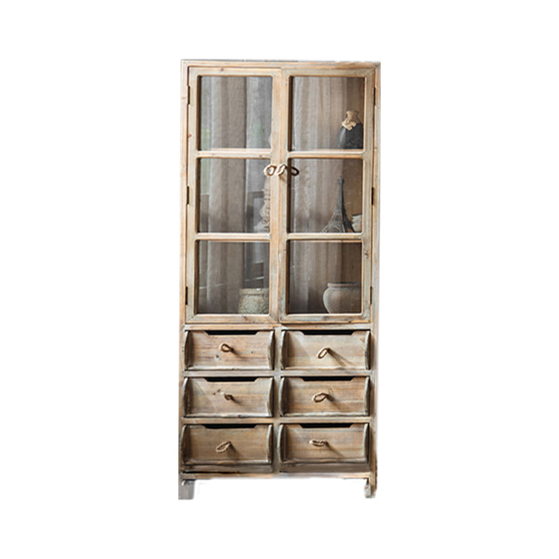 Traditional Wood Display Stand Glass Doors Buffet Cabinet with Drawers