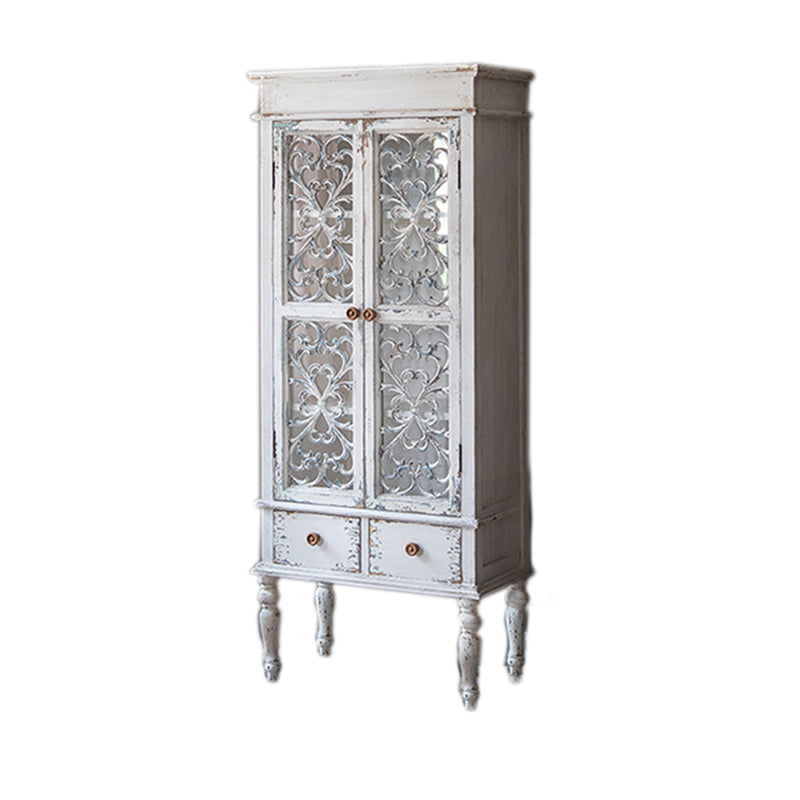 Traditional Wood Display Stand Glass Doors Buffet Cabinet with Drawers