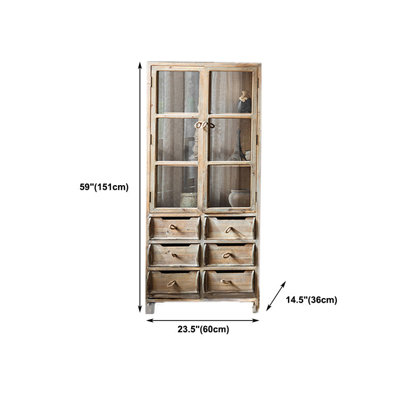 Traditional Wood Display Stand Glass Doors Buffet Cabinet with Drawers