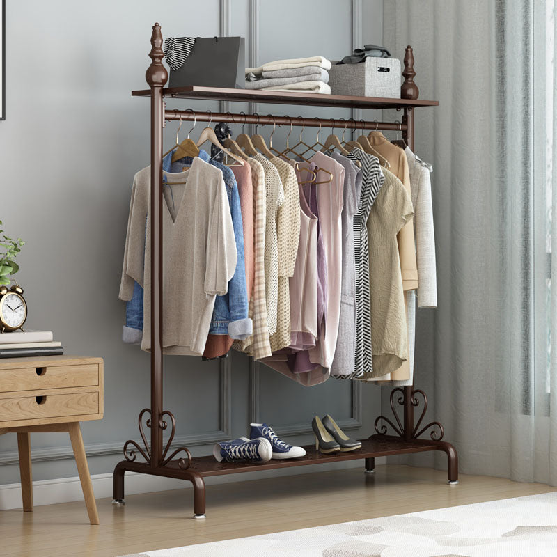 Modern Hall Stand Metal Hanging Rail and 2 Storage Shelving Coat Rack