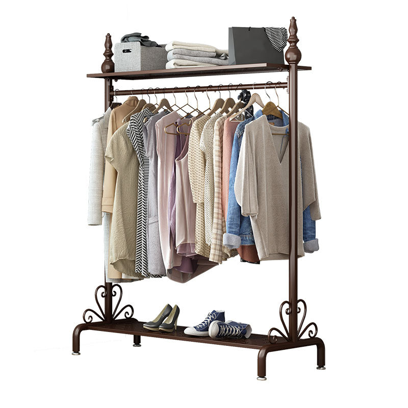 Modern Hall Stand Metal Hanging Rail and 2 Storage Shelving Coat Rack