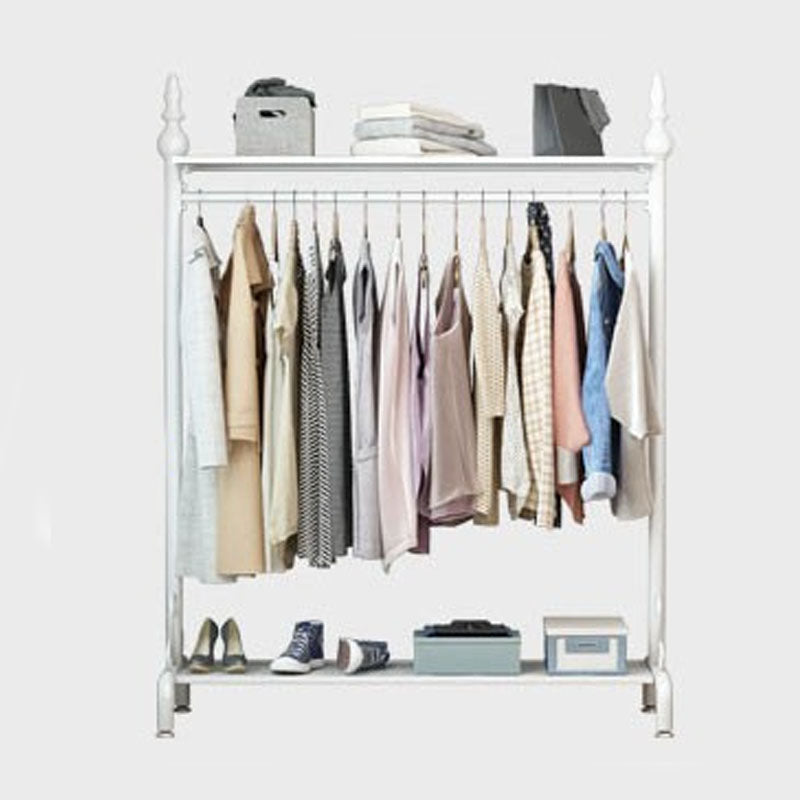 Modern Hall Stand Metal Hanging Rail and 2 Storage Shelving Coat Rack